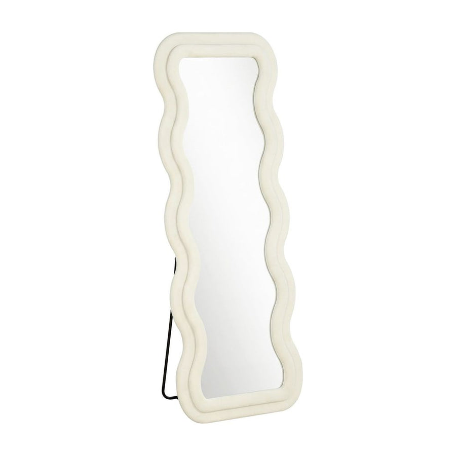 HOMCOM Full Length Mirror, 160 x 60 cm Wavy Full Body Wall Standing Mirror with Velvet Frame and Tempered Glass, Cream White