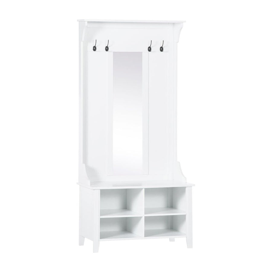 HOMCOM Hallway Furniture Set white coat rack with mirror and shoe storage shelves