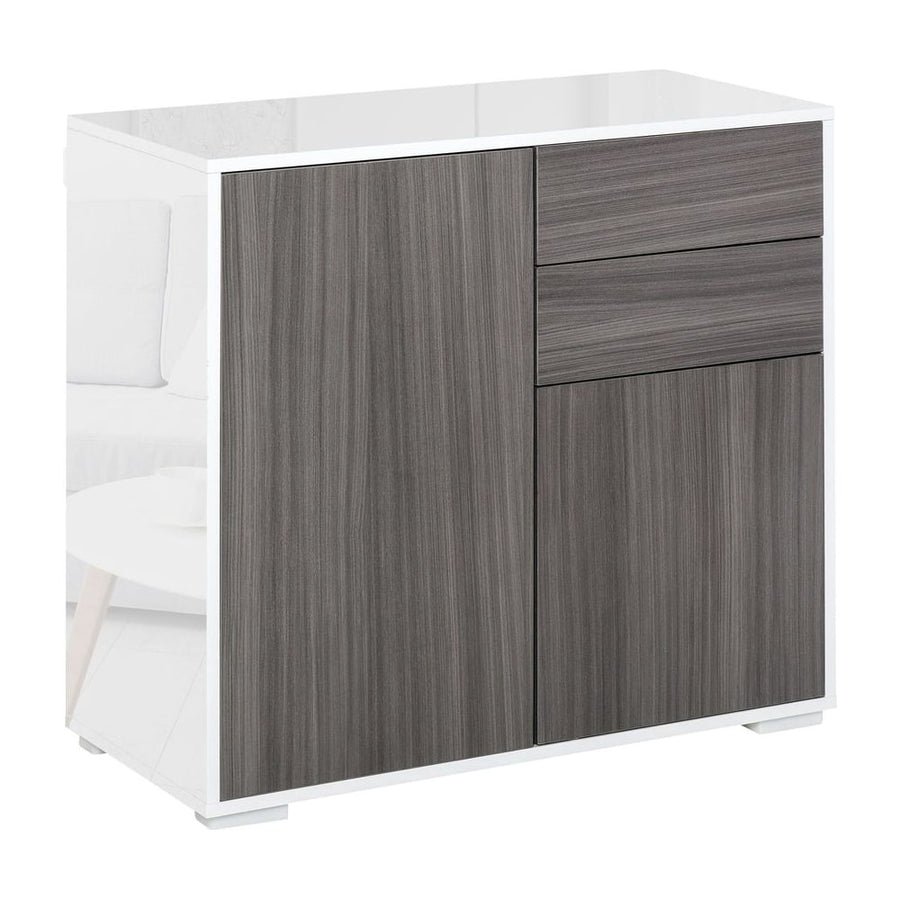 HOMCOM High Gloss Frame Sideboard, Side Cabinet, Push-Open Design with 2 Drawer for Living Room, Bedroom, Grey