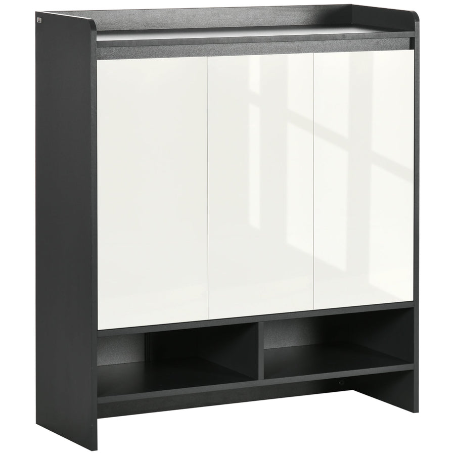 HOMCOM High Gloss Shoe Cabinet with white doors and open shelves, a grey hallway shoe cupboard storage organizer