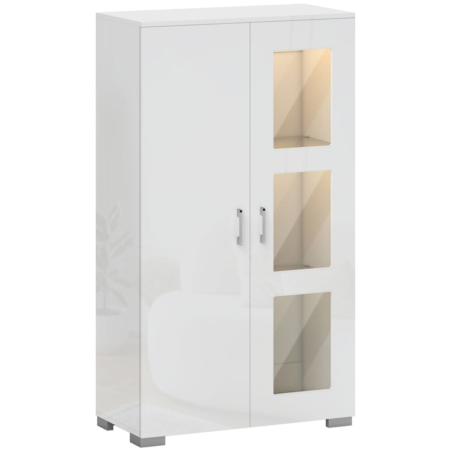 HOMCOM High Gloss Sideboard, Display Cabinet with 16-Colour RGB LED Lights and Remote Control, Modern Storage Cupboard with