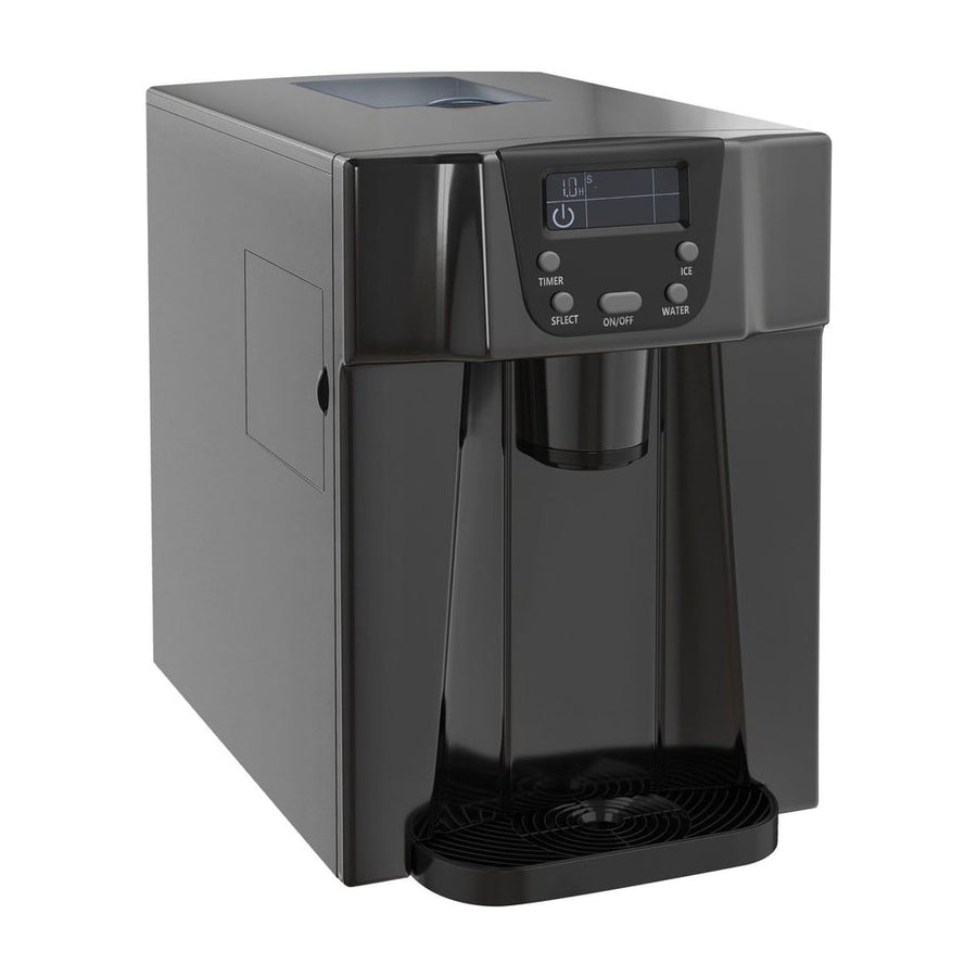 HOMCOM 3L Ice Maker Machine and Water Dispenser in black with a digital control panel and drip tray