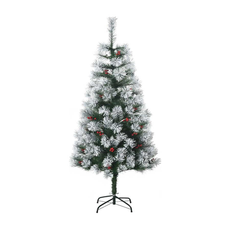 HOMCOM Indoor Christmas Tree Artificial Berry Xmas Decoration with Metal Stand and 184 Tips (5FT(150CM))