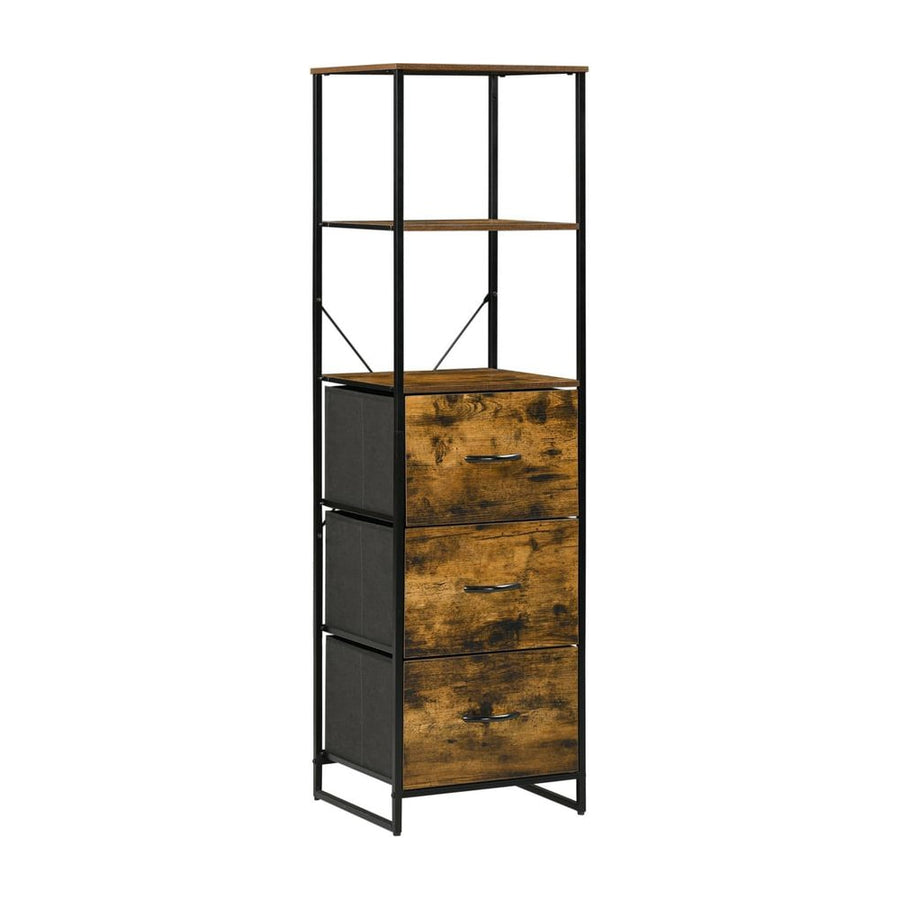 HOMCOM Industrial Storage Cabinet with 2 Open Shelves and 3 Foldable Fabric Drawers, Multifunctional Bookshelf in Living