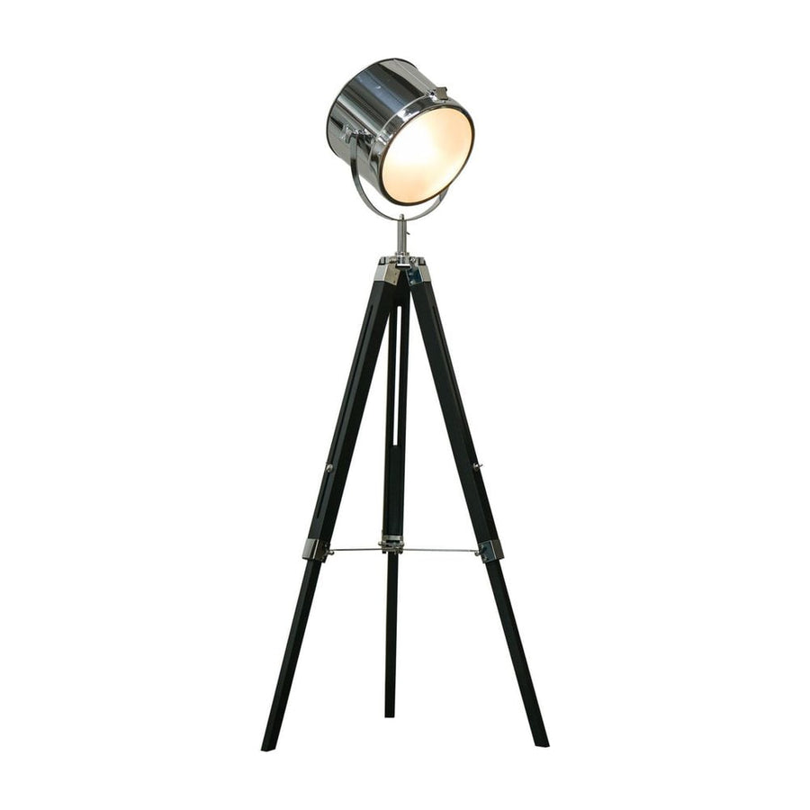 HOMCOM Industrial Style Adjustable Tripod Floor Lamp, Searchlight Lamp with Wooden Legs and Steel Lampshade, 110-155cm, Black