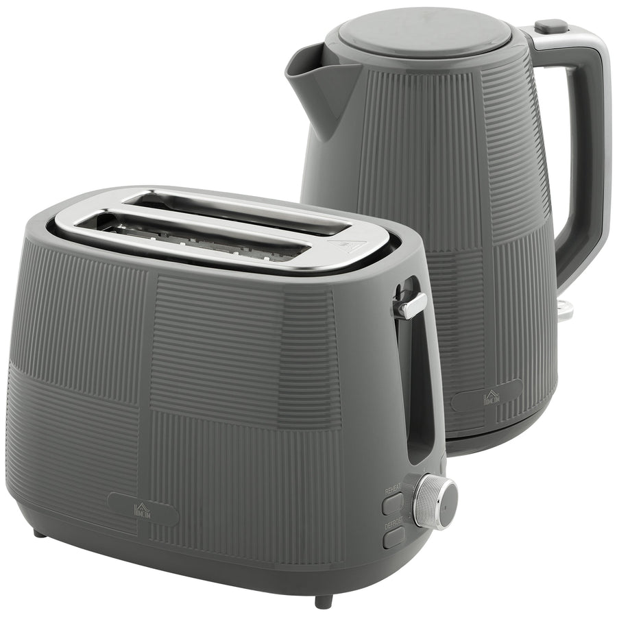 HOMCOM Kettle and Toaster Set in grey, showing the kettle and toaster side by side