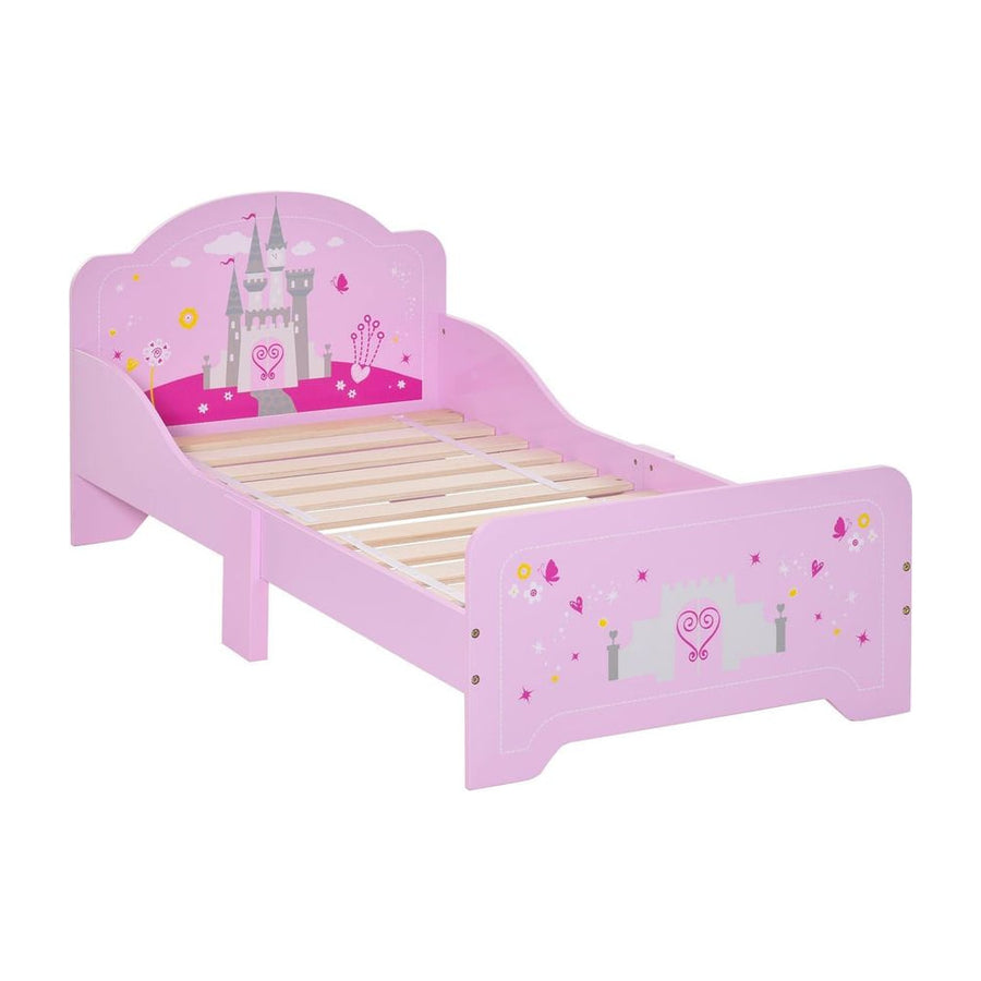 HOMCOM Kids Bed Princess Castle Theme w/ Side Rails Slats Home Furniture for 3 - 6 Yrs Pink 143 x 73 x 60 cm