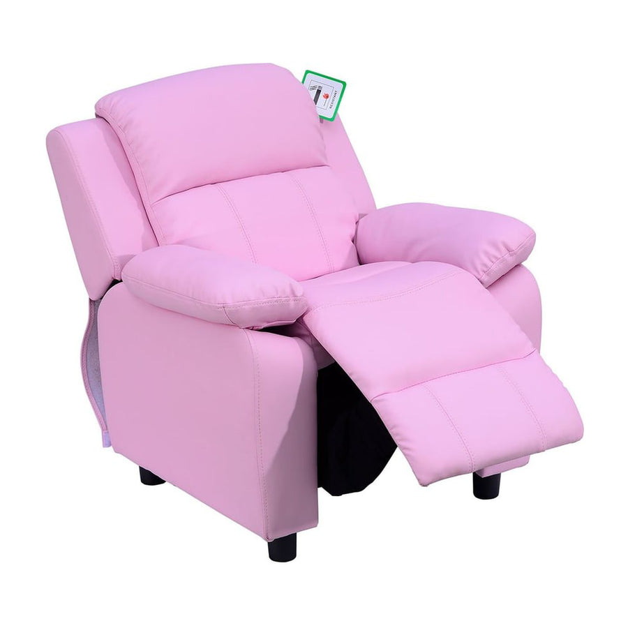 HOMCOM Kids Sofa Armchair Toddler Recliner Children's Chair Lounger Games Chair PU Leather w/ Storage (Pink)