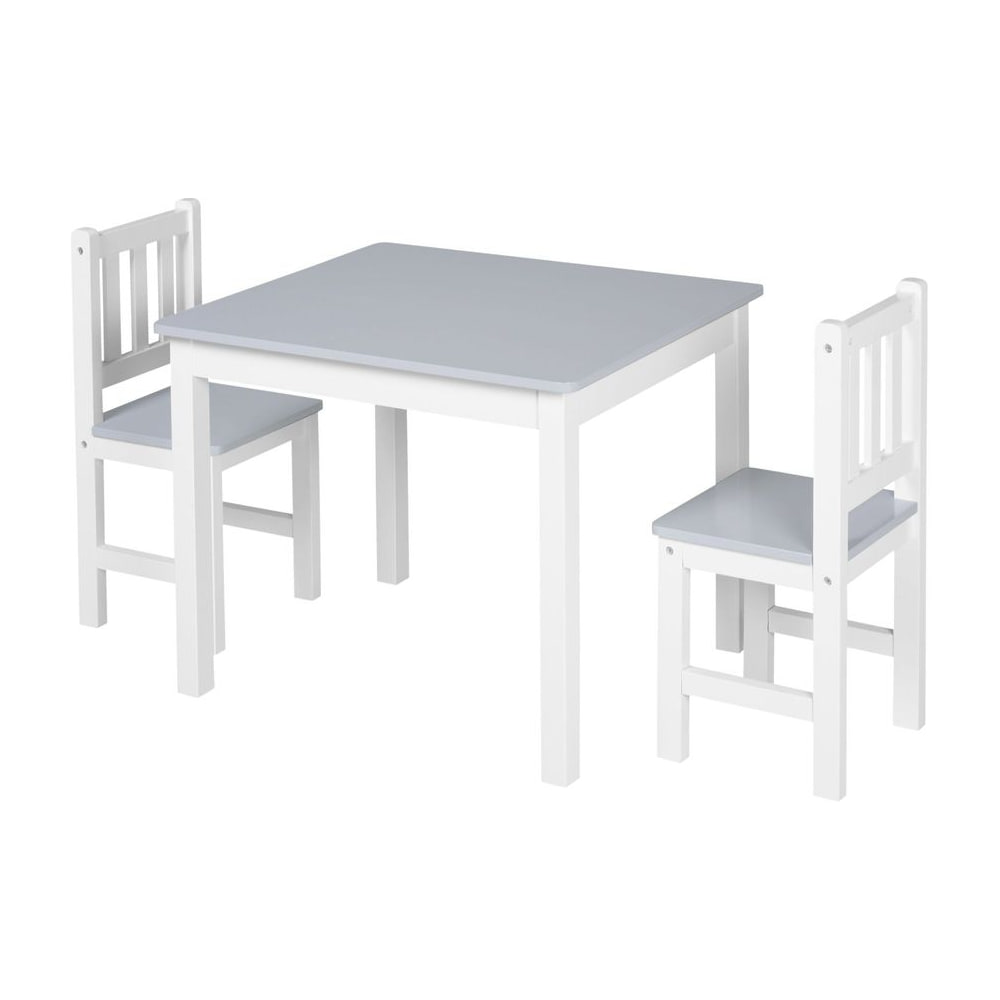 HOMCOM Kids Table and Chair Set 3 Pieces Toddler Preschoolers Desk with 2 Chairs for Indoor Study Rest Snack Time Grey