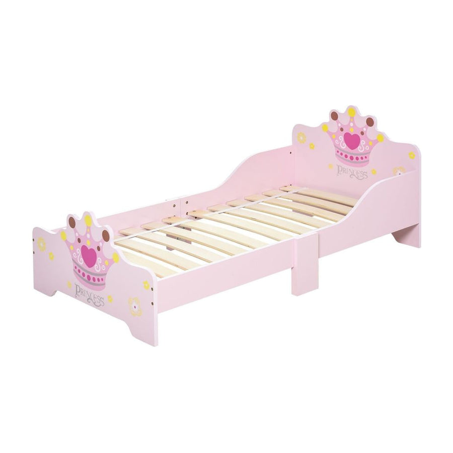 HOMCOM Kids Toddler Bed Princess Crown Theme Safety Side Rails Slats Home Bedroom Furniture Boys Girls 3-6 Yrs Pink 143 x 73