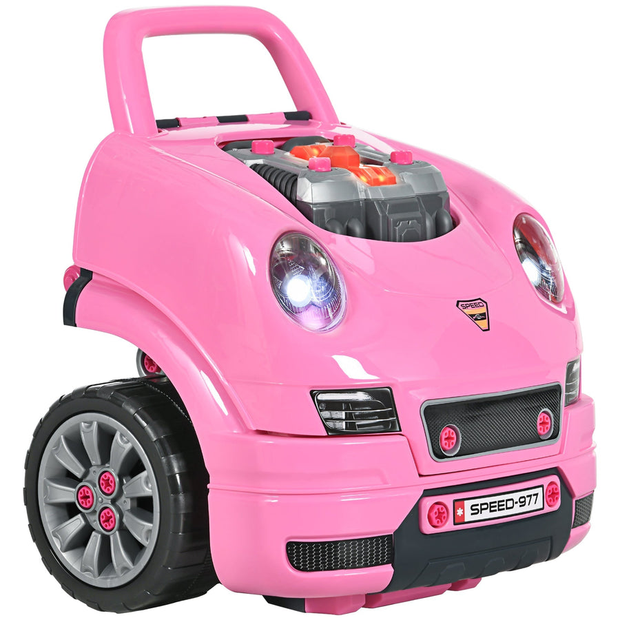 HOMCOM Kids Truck Engine Toy Set in pink with lights and wheels
