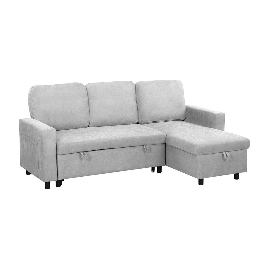 HOMCOM Pull Out Sofa Bed with Storage - Light Grey
