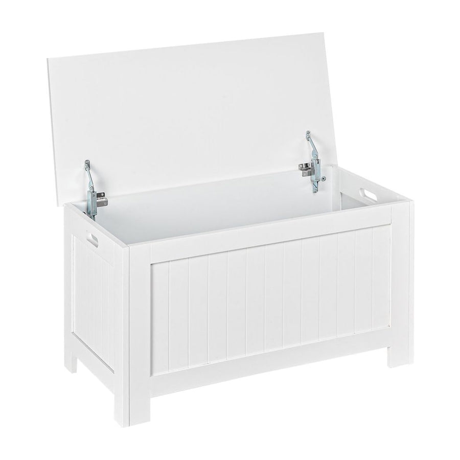 HOMCOM Lift Top Storage Chest Toy Box Organizer with Lid and Safety Hinges for Bedroom Entryway Living Room - White