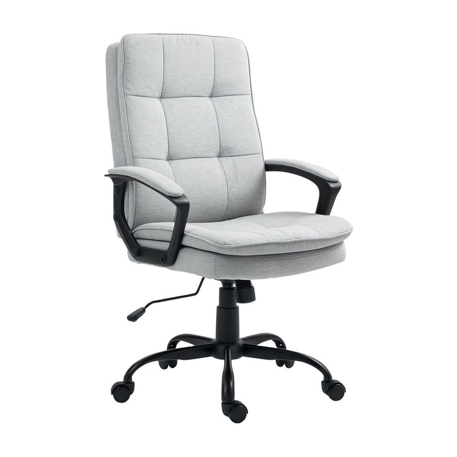 HOMCOM Linen-Look Double-Padded Office Chair in grey with black armrests and a five-star base