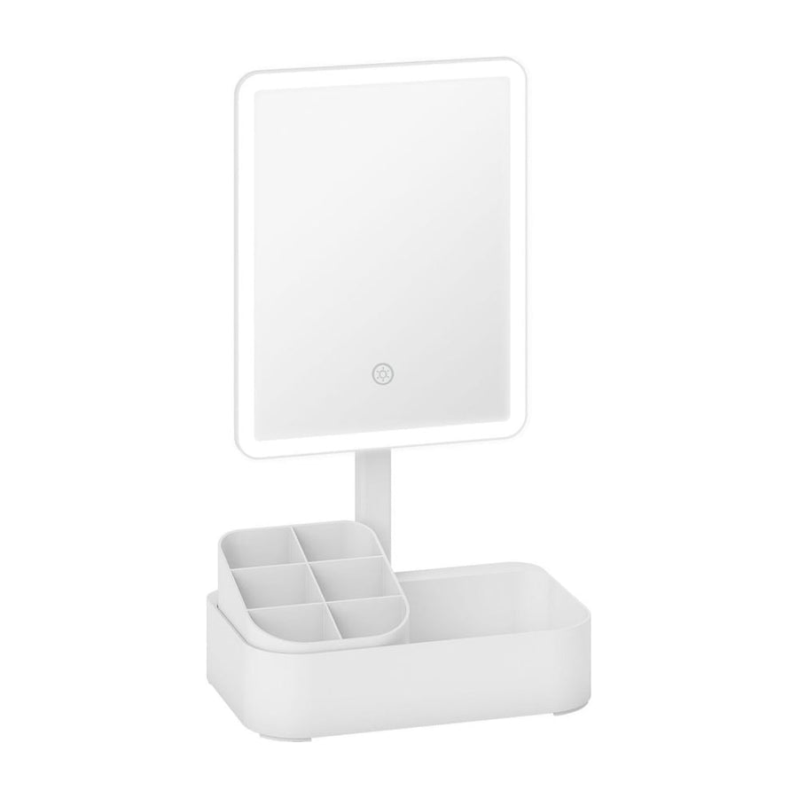 HOMCOM Makeup Mirror with Lights, Rechargeable Vanity Mirror w/ Touch Screen, 2 Lighting Modes and 180° Rotation, White
