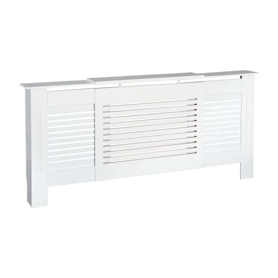 HOMCOM MDF Extendable Radiator Cover Cabinet Shelving Home Office Slatted Design White 139-208.5L x 20.5W x 82.5H cm