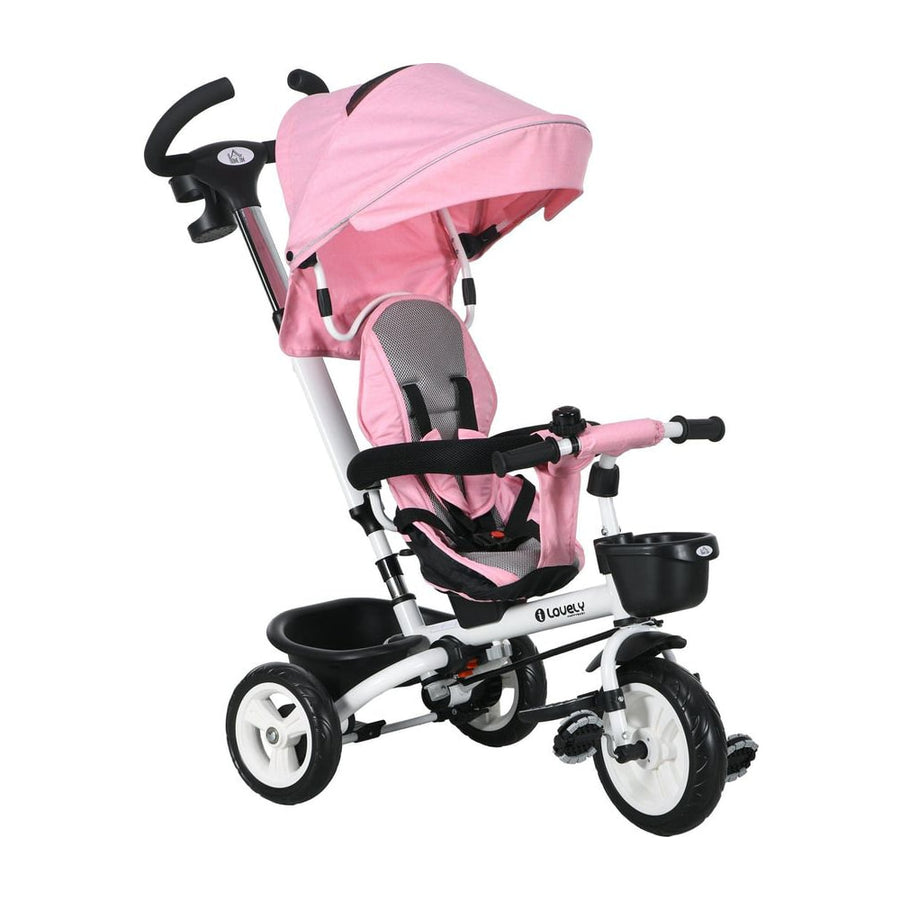 HOMCOM Metal Frame 6 in 1 Baby Push Tricycle in Pink