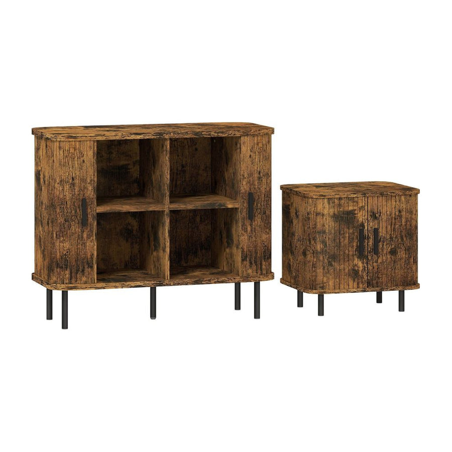 HOMCOM Mid-Century Sideboard Cabinet, Nightstand, Accent Console with Tambour Doors, Rustic Brown