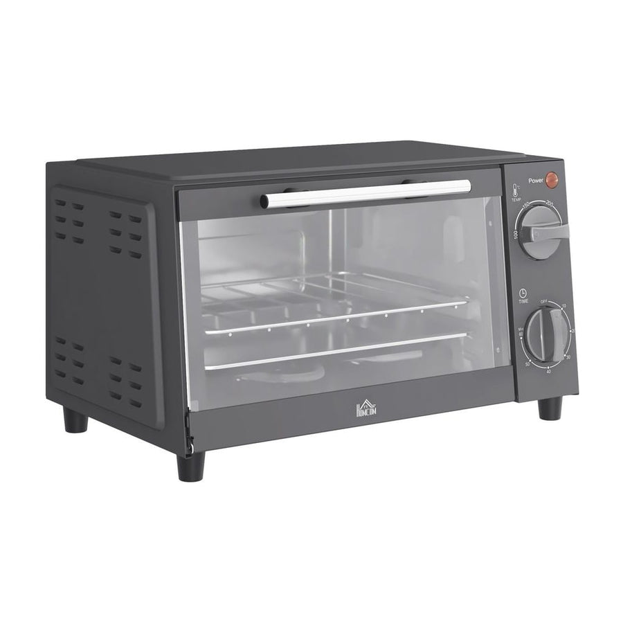 HOMCOM Mini Oven in grey with a glass door and control dials on the right side