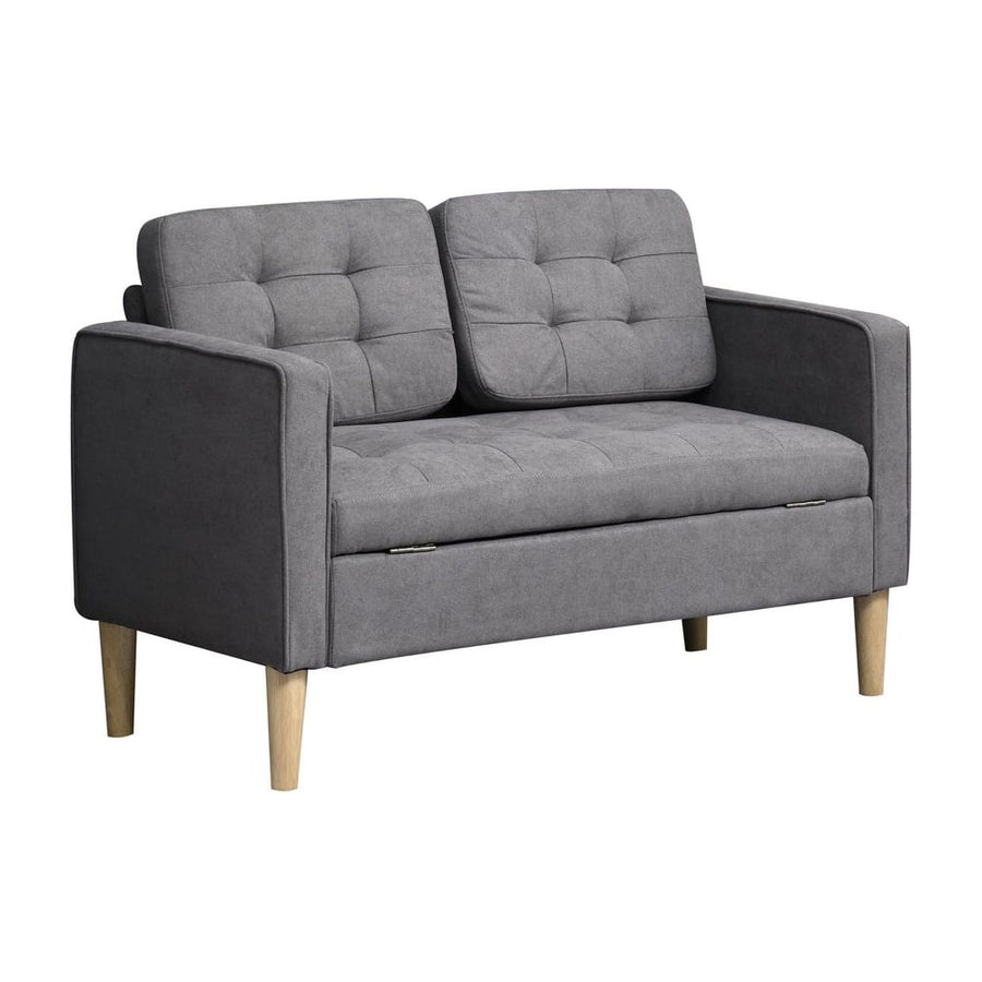 HOMCOM Modern 2 Seater Sofa with Hidden Storage, 117cm Tufted Cotton Couch with Wood Legs, Compact Loveseat for Living Room