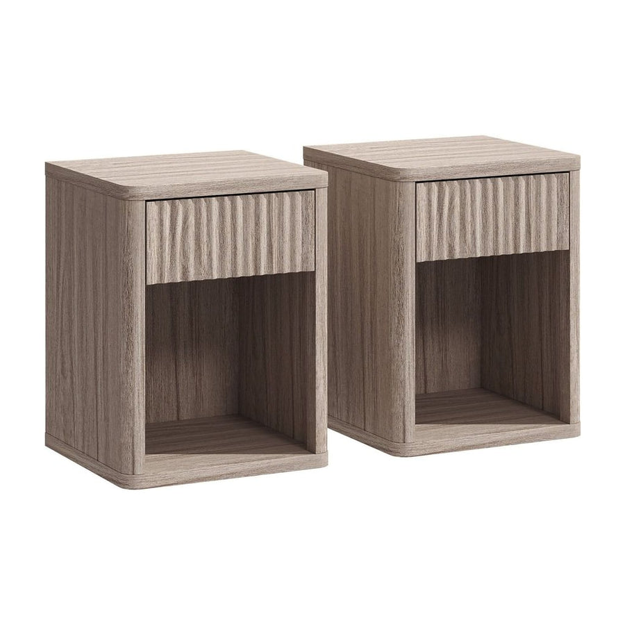 HOMCOM Modern Bedside Table Set of 2, Bedside Cabinet with Drawer and Open Shelf, Side End Table, Nightstand for Bedroom, Oak