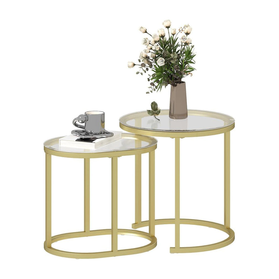 HOMCOM Modern Coffee Table Set of 2, Nest of Tables with Steel Frame and Tempered Glass Tabletop, Side Tables for Living Room