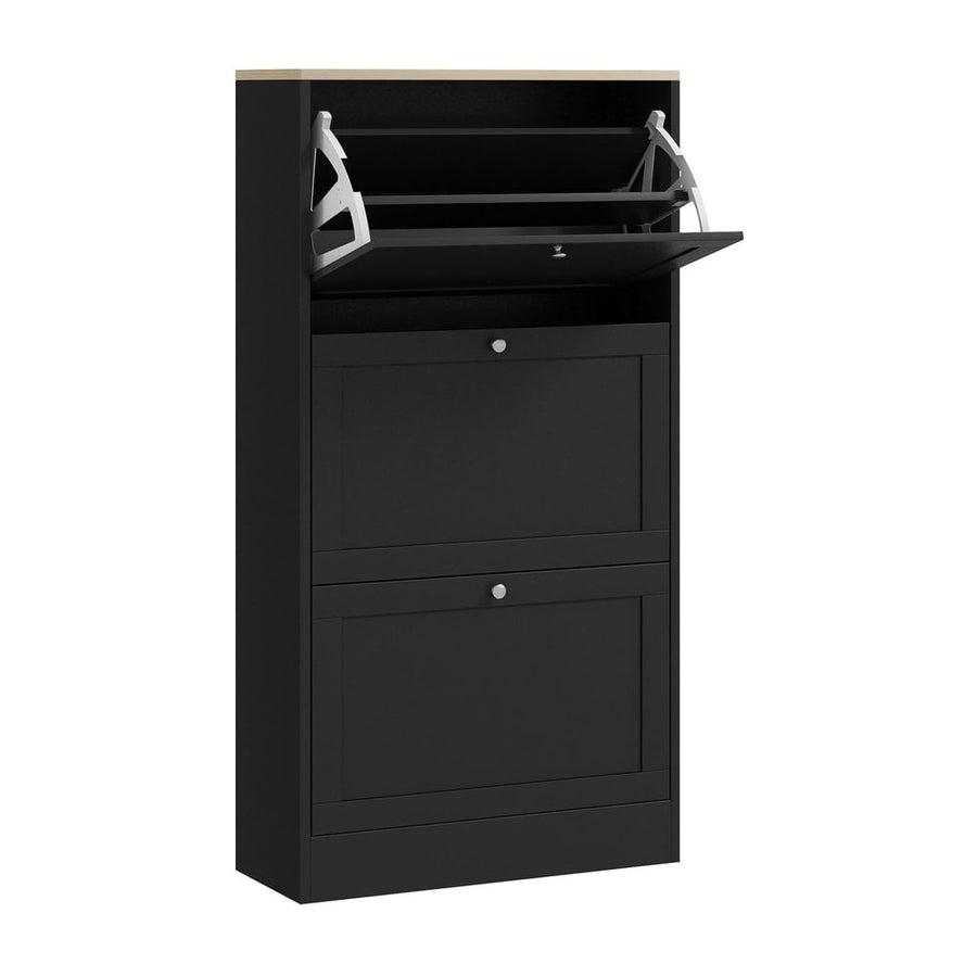 HOMCOM Modern Compact Three-Drawer Shoe Storage Cabinet in Black