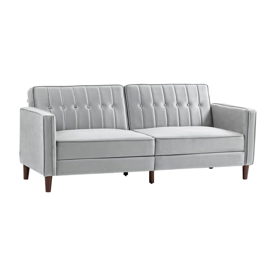 HOMCOM Modern Convertible Sofa Futon Velvet-Touch Tufted Couch Compact Loveseat with Adjustable Split Back, Light Grey