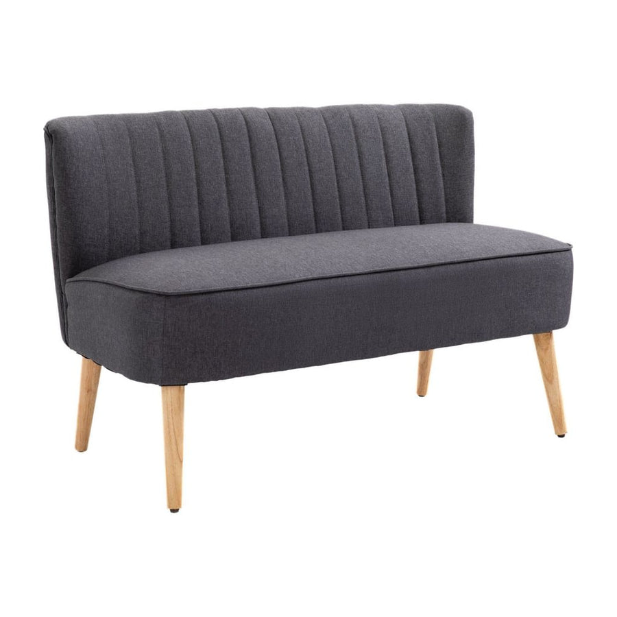 HOMCOM Modern Double Seat Sofa Loveseat Couch 2 Seater Compact Sofa Padded Linen Wood Leg Dark Grey