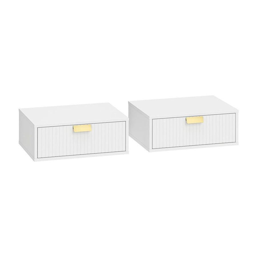 HOMCOM Modern Floating Nightstands Set of 2, Wall Mounted Bedside Tables with Wave Drawer White