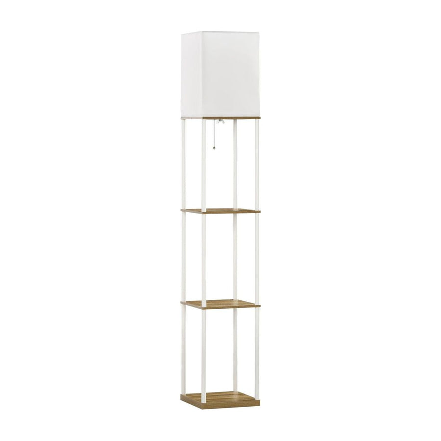 HOMCOM Modern Floor Lamp with Shelves, 3 Layer Shelf Tall Standing Lamp with Fabric Lampshade, Pull Chain Switch for Living