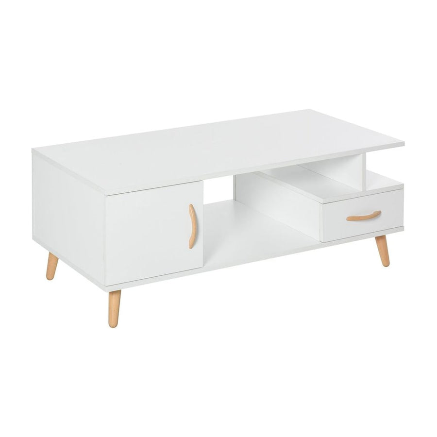 HOMCOM Modern Minimalism Coffee Table with Storage, Sofa Side Table with Shelf & Drawer for Living Room Reception Room, White