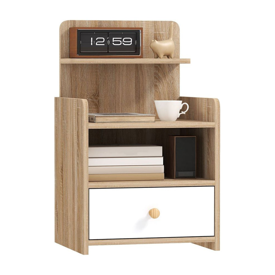 HOMCOM Multi-Storage Bedside Table - White/Wood-Effect