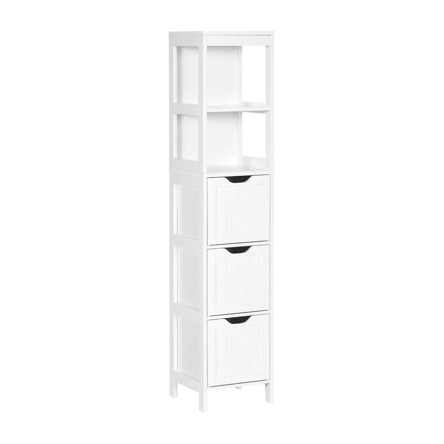 HOMCOM Narrow Floor Cabinet, Bathroom Cabinet with 3 Drawers and 2 Open Shelves, 30W x 30D x 141.6Hcm, White