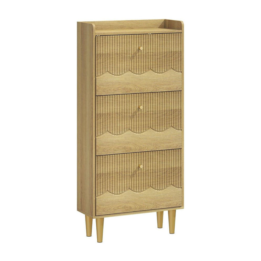 HOMCOM Narrow Shoe Cabinet with three flip drawers and a wooden finish