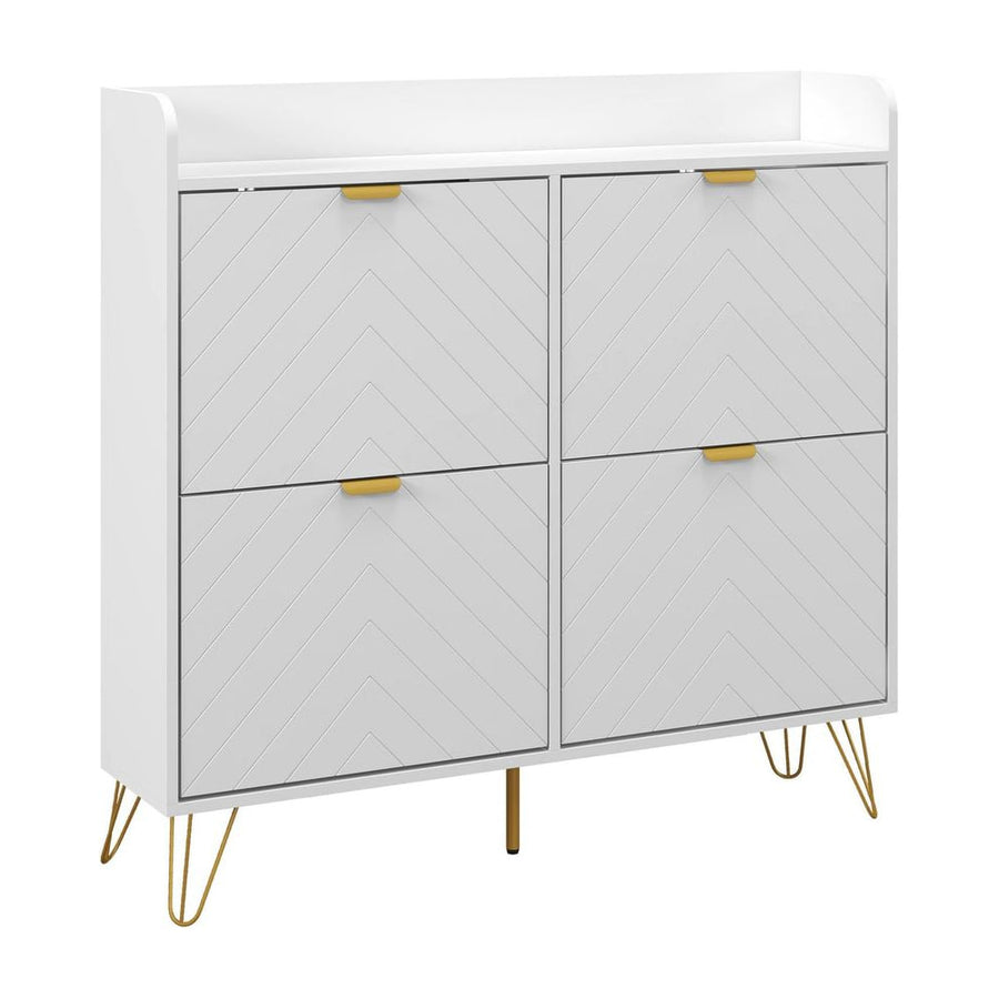 HOMCOM Narrow Shoe Storage Cabinet, Slim Shoe Cupboard with 4 Flip Drawers, Adjustable Shelf, Shoe Rack for 16 Pairs of Shoes