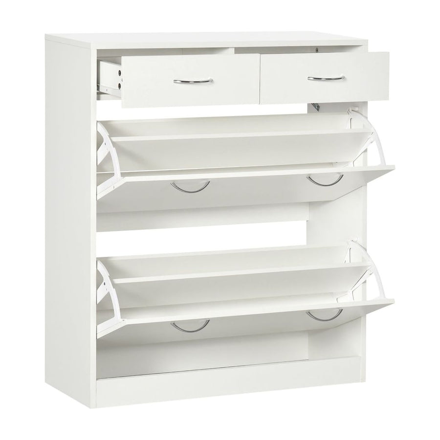 HOMCOM Narrow Shoe Storage with two flip drawers and adjustable shelves in white