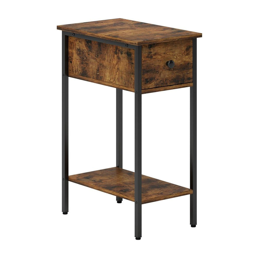 HOMCOM Narrow Side Table with Drawer and Storage Shelf - Rustic Brown