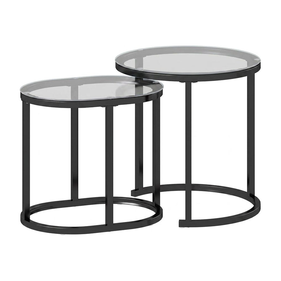 HOMCOM Nest of Tables with Steel Frame and Tempered Glass Tabletop, Modern Coffee Table Set of 2, Black