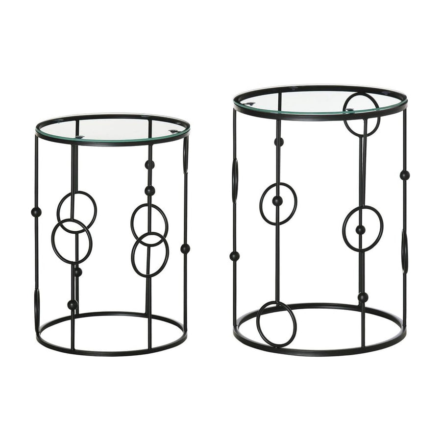 HOMCOM Nesting Round Coffee Table Set of 2 - Black