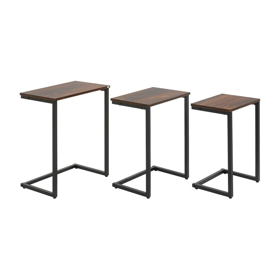 HOMCOM Nesting Side Tables Set of 3, C-Shaped Snack Side Tables with Steel Frame for Sofa Couch and Bed, Rustic Brown