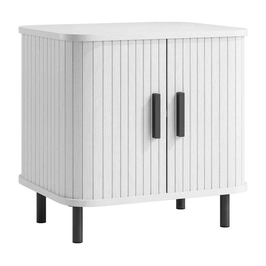 HOMCOM Nightstand with Sliding Doors and Metal Legs White Wood Effect