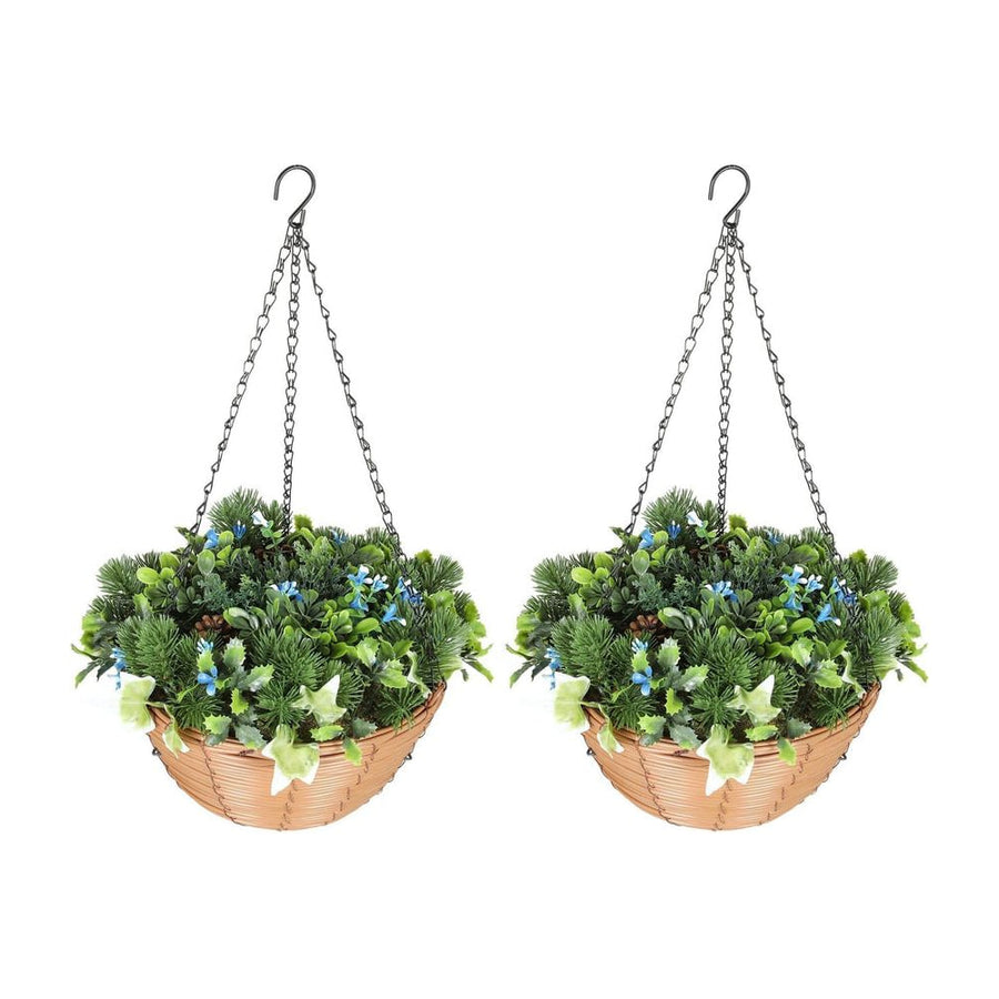 HOMCOM Pack of 2 Faux Plant Artificial Lisianthus Flowers, Hanging Planters with Basket, PE Leaves, 18 Flowers and 3
