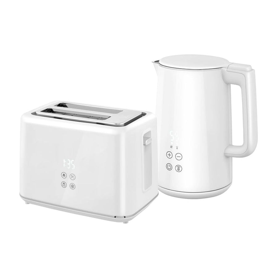 HOMCOM Polished Stainless Steel Kettle and Toaster Set in White
