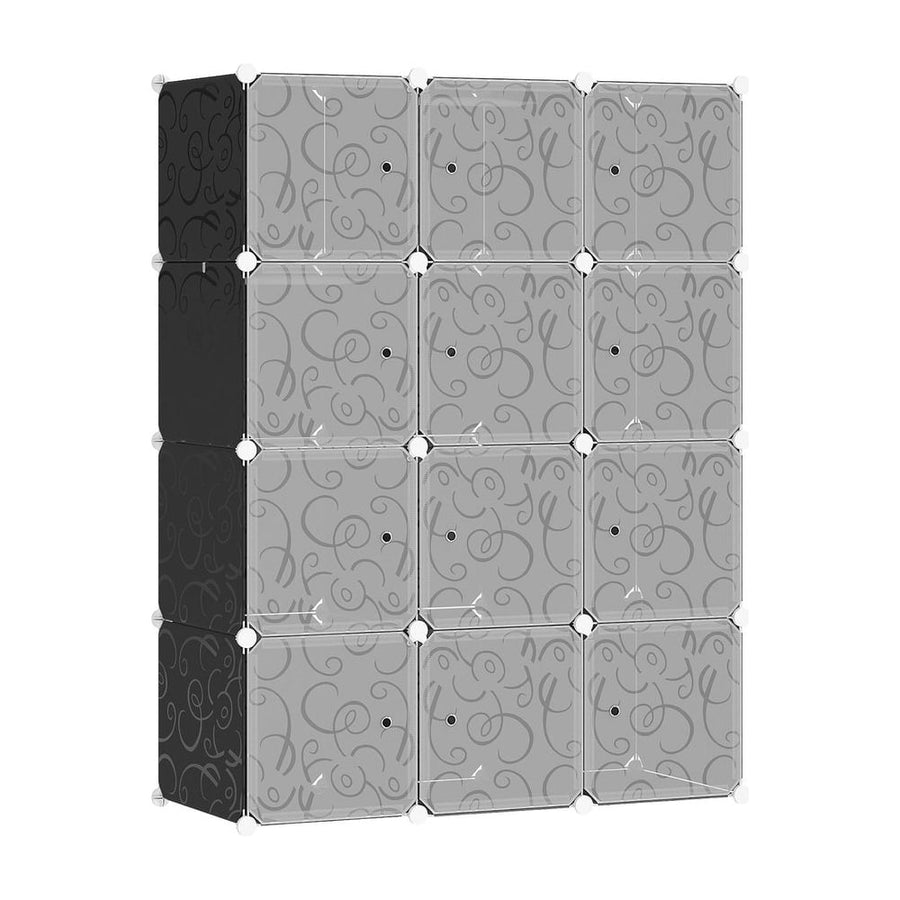 HOMCOM Portable Wardrobe for Bedroom, 12 Cube Closet with 2 Hanging Rails, Modular Storage Cabinet, Plastic Armoire for Space