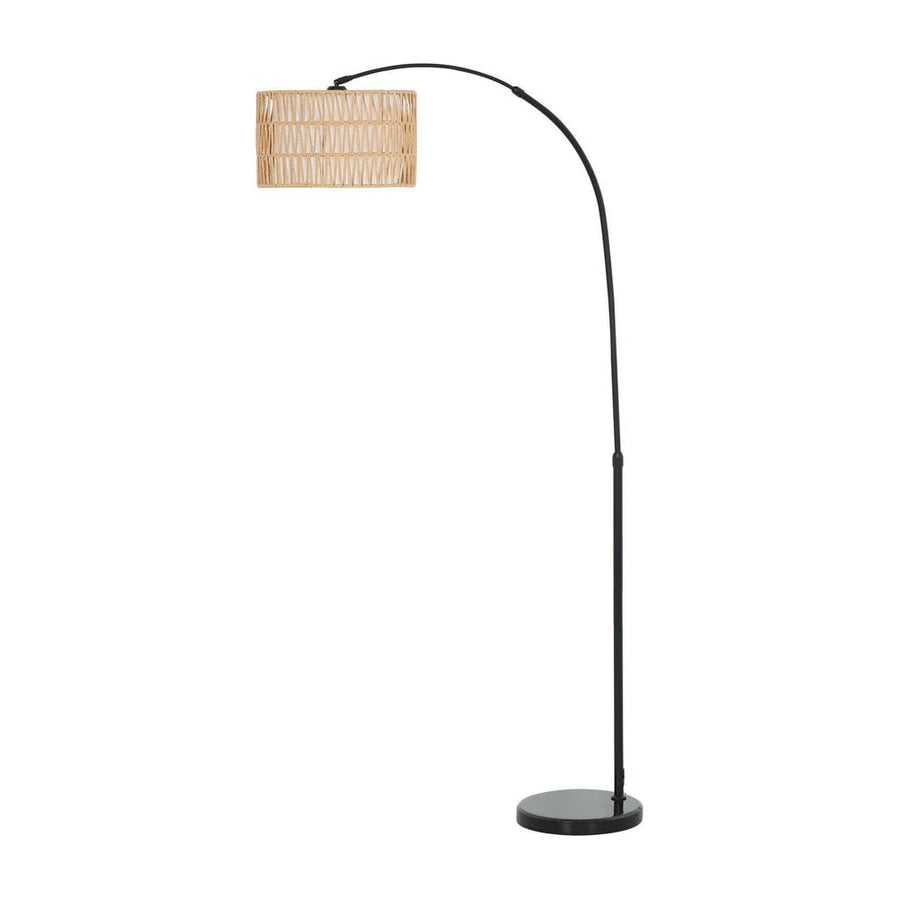 HOMCOM Rattan Floor Lamp for Living Room, Farmhouse Arc Standing Lamp with Dual-Layer Shade & Foot Switch, Height Adjustable