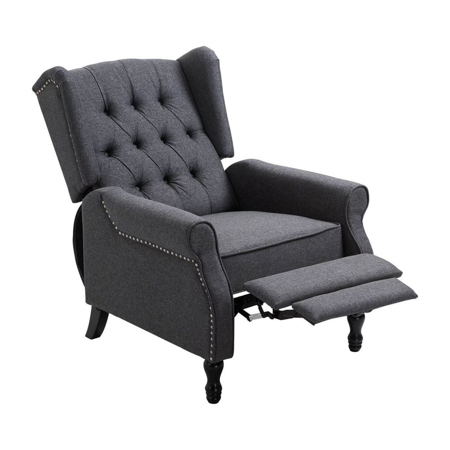 HOMCOM Recliner Armchair, Vintage Reclining Chair with Nail Head Trim, Wingback Chair with Button Tufted Back and Footrest