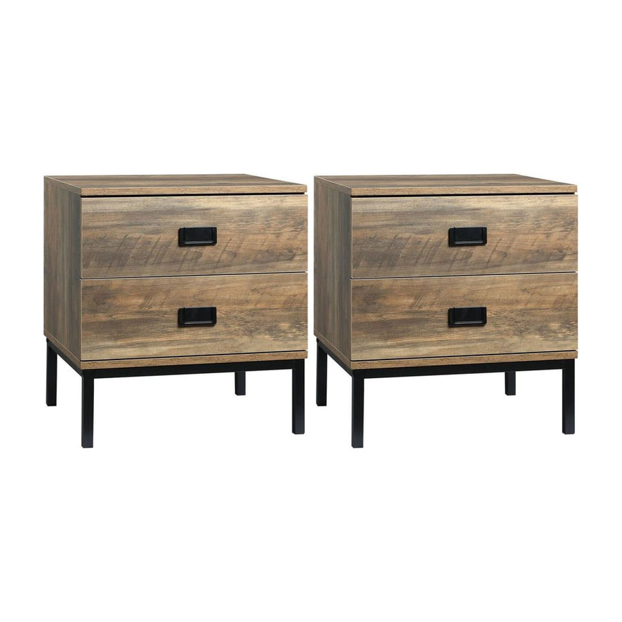 HOMCOM Retro Bedside Table, End Side Table with 2 Drawers, Metal Frame for Bedroom, Living Room, Set of 2, Coffee