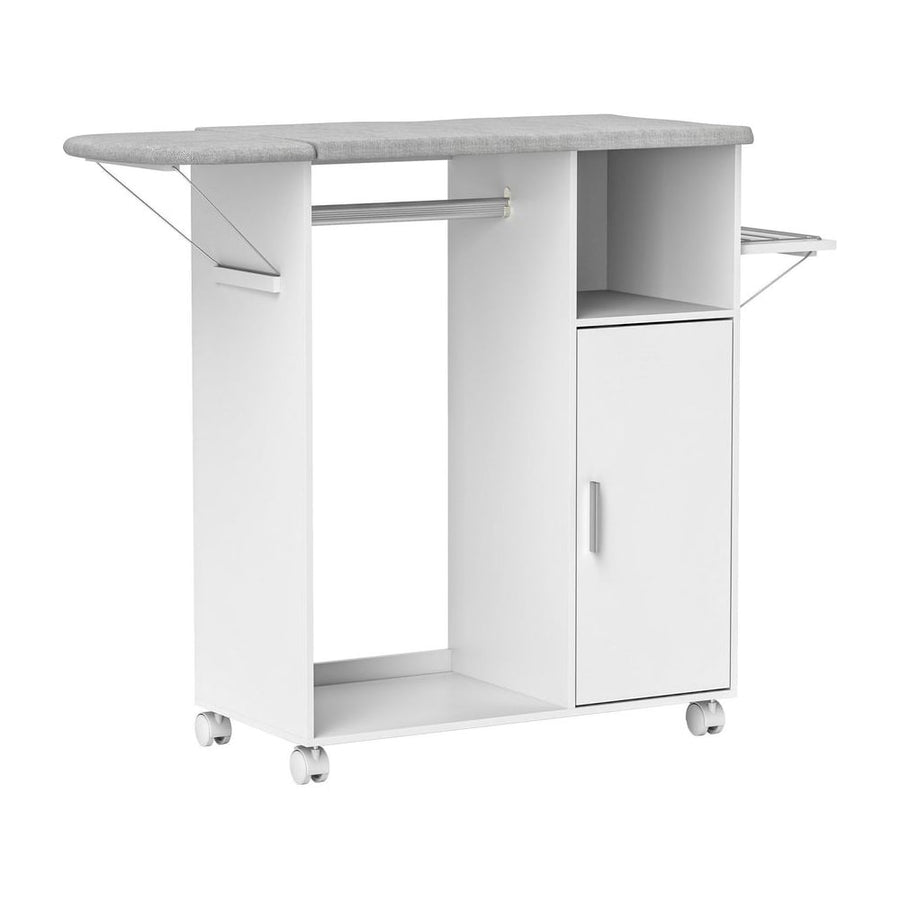 HOMCOM Rolling Ironing Board Cabinet, Foldable Ironing Station with Storage, Wheels for Home, Laundry Room, White