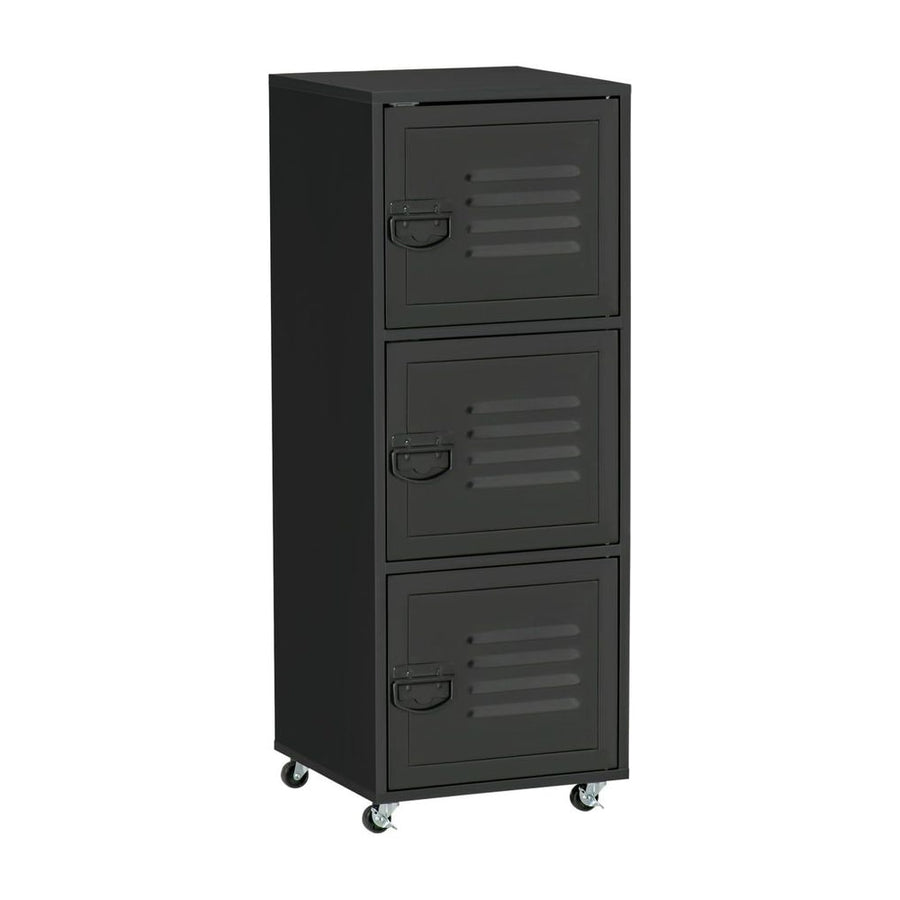 HOMCOM Rolling Storage Cabinet 3-Tier Mobile File Cabinet with Wheels & Metal Doors for Home Office, Living Room, Black